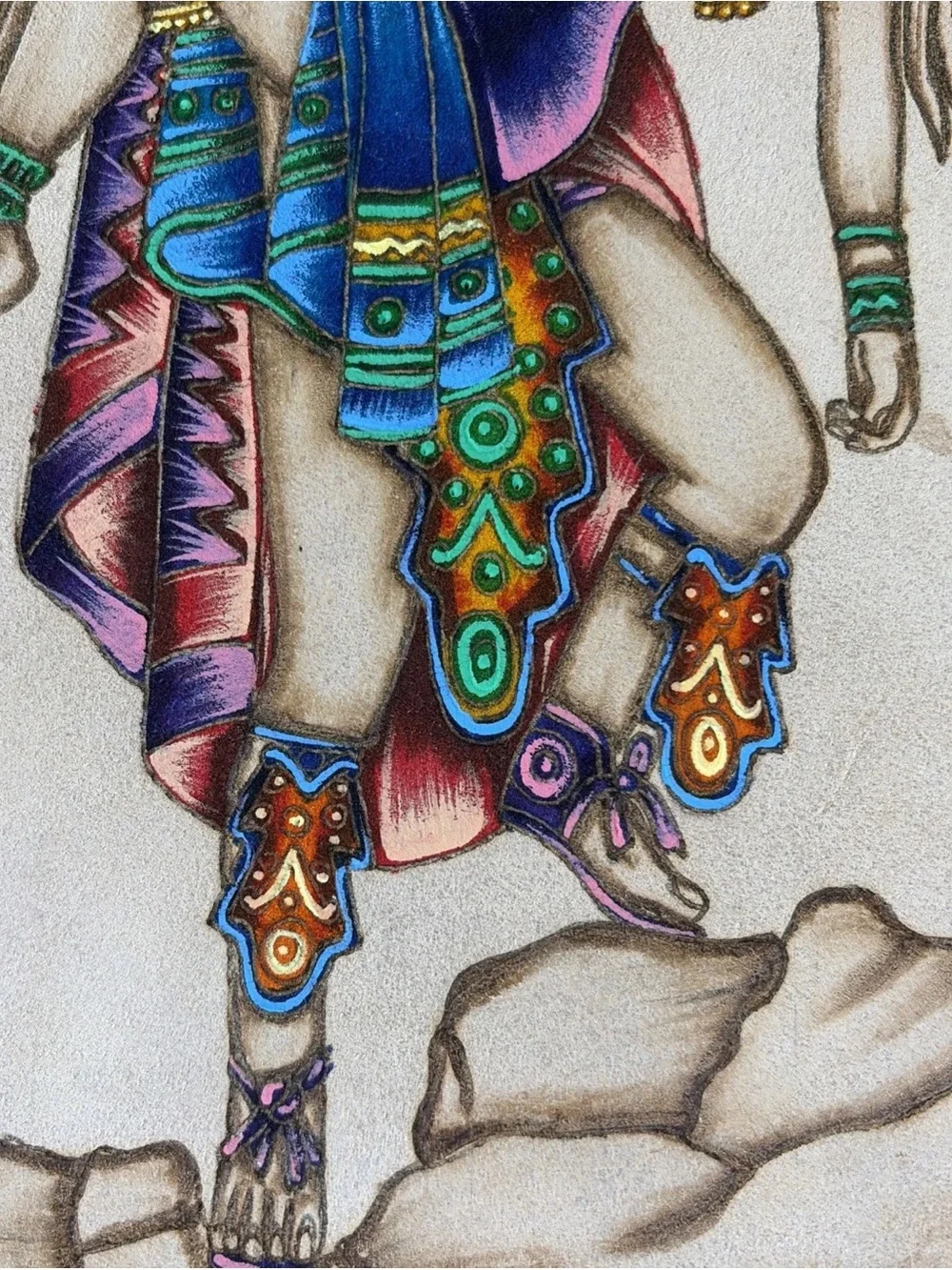 Vintage Amor Eterno Mayan México Hand Painted Handmade Leather Artwork Native